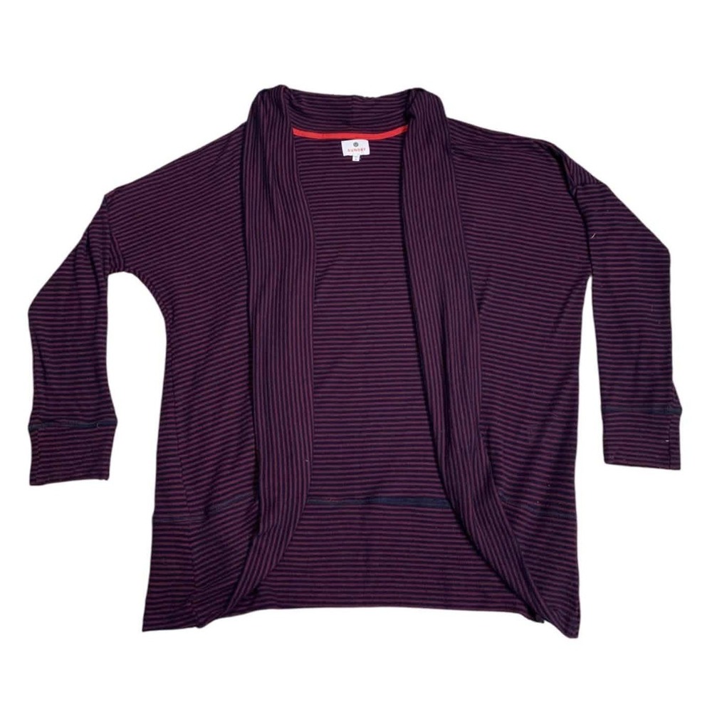 SUNDRY Striped Draped Open Front Cardigan Women Size 2 Medium Purple Navy Soft